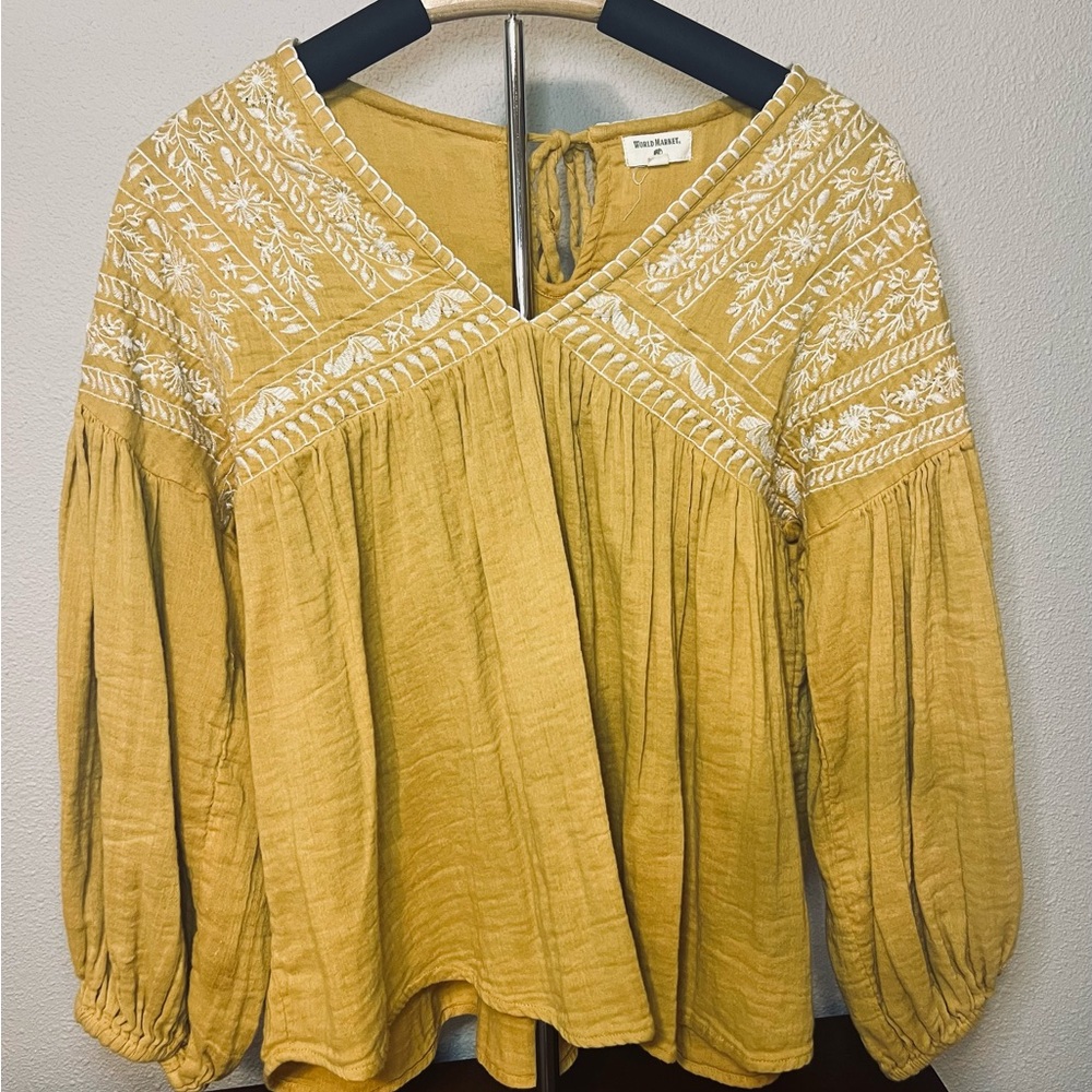 World Market Boho Ethnic Style Embroidered Blouse
